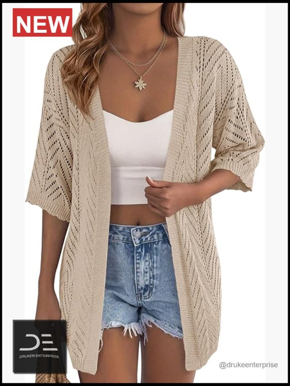 Lightweight Knit Crochet Cardigan Short Sleeve Boho Beach Coverup